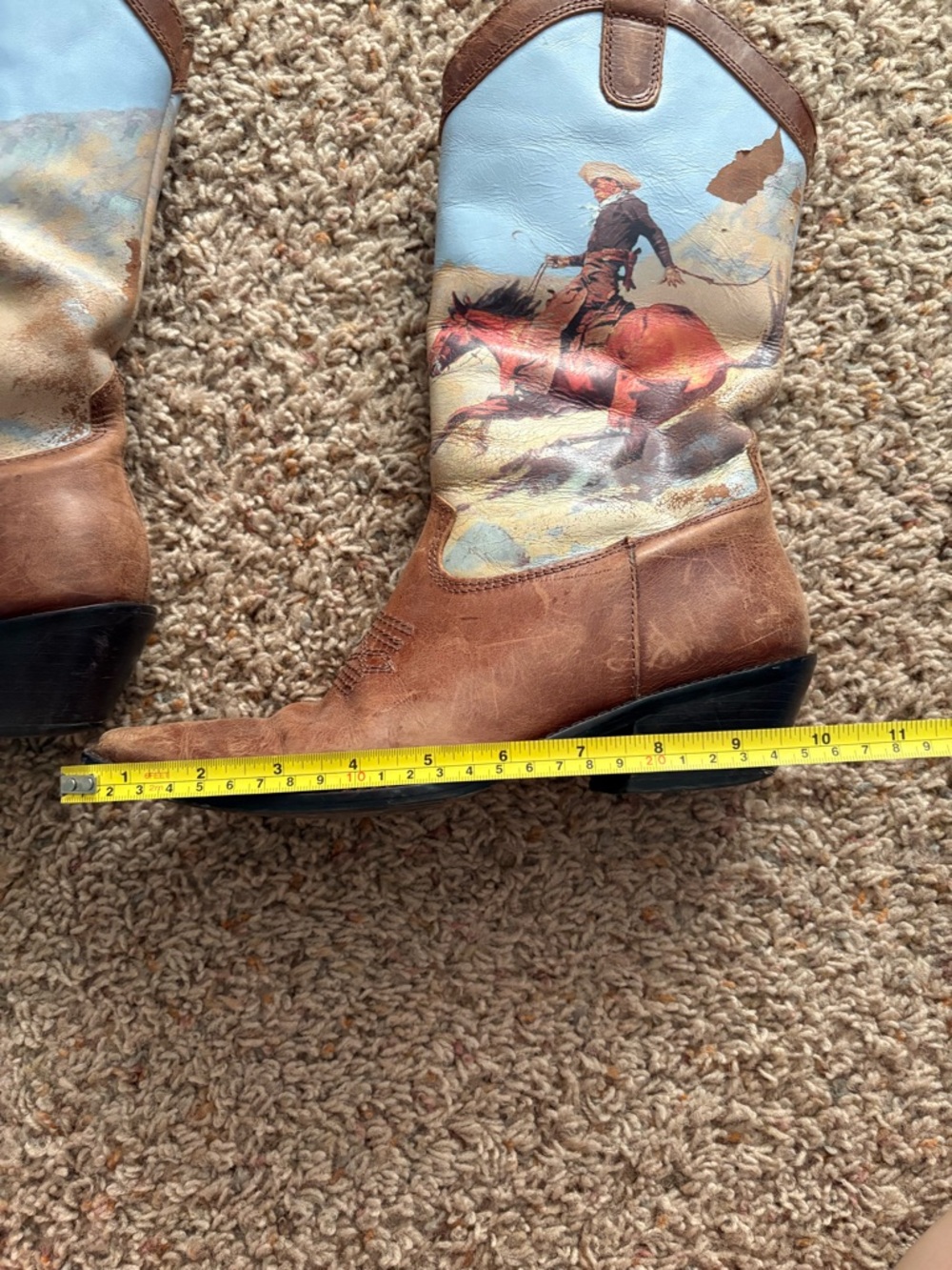 Matisse Brown Leather Cowboy Heeled Boots with Painted Western Scene - Picture 9 of 9